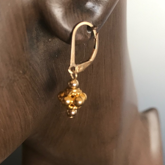 Delicate Dangle Gold Tone Leverback Ball Earrings - Picture 4 of 4